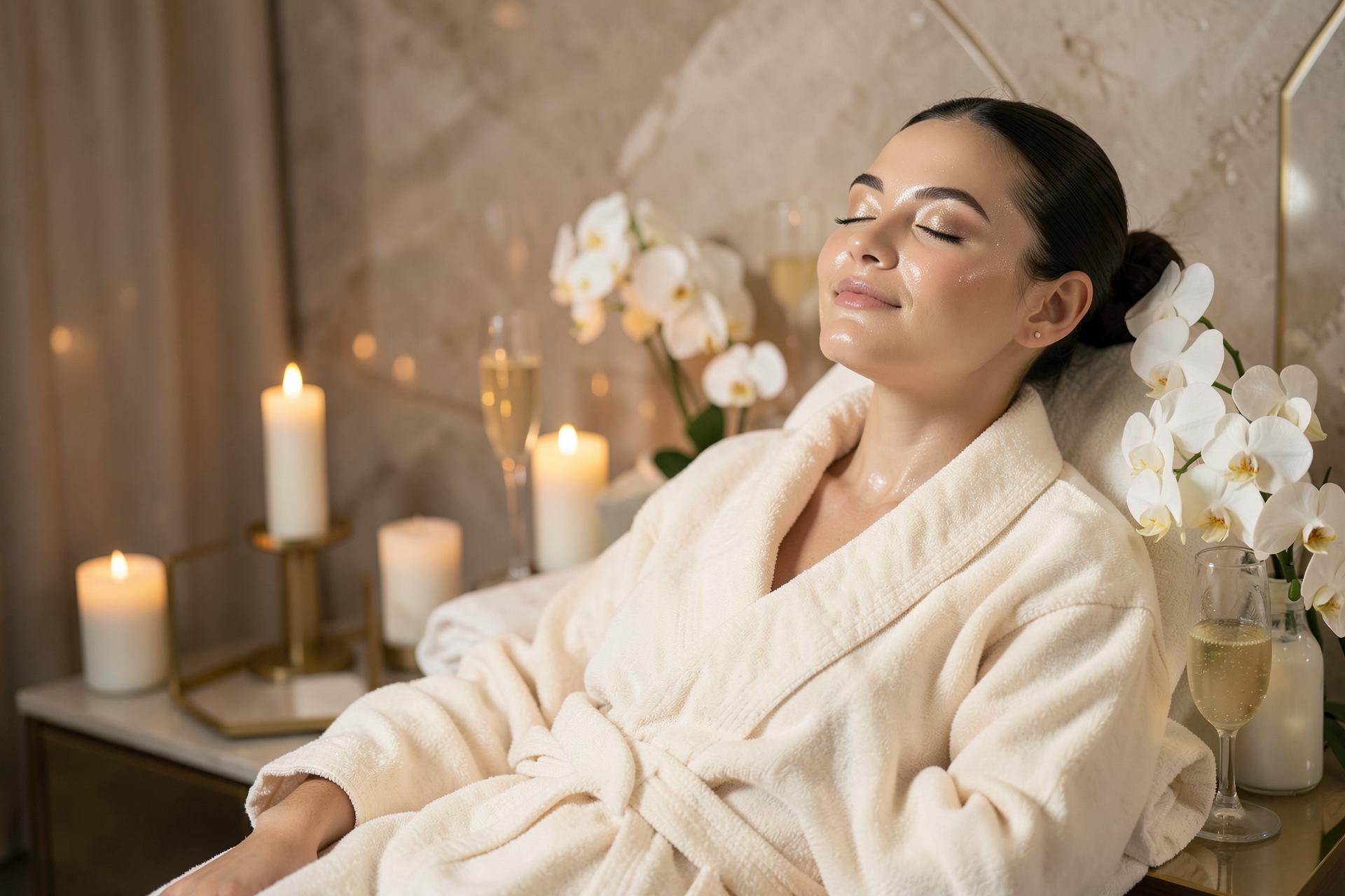 Woman with radiant glowing skin relaxing during a premium facial at Isalun